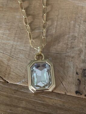 Gold Chain Necklace with Clear Gemstone Pendant